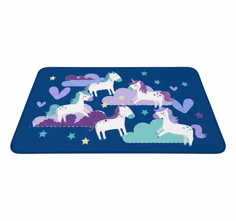 Kids vinyl rug with cute unicorns, clouds, and stars - TenStickers