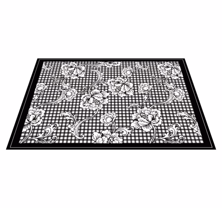 Gray vinyl rug with black and white vintage check - TenStickers