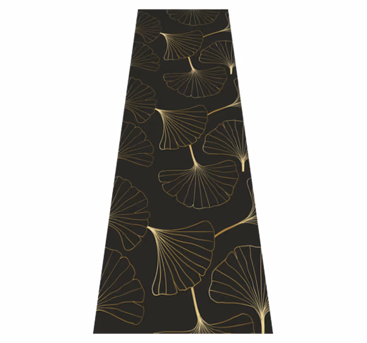 Hallway vinyl rug ginkgo leaves charcoal gold - TenStickers