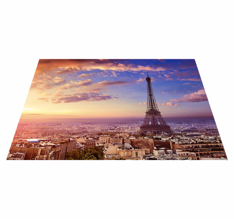Purple vinyl rug with parisian skyline design - TenStickers