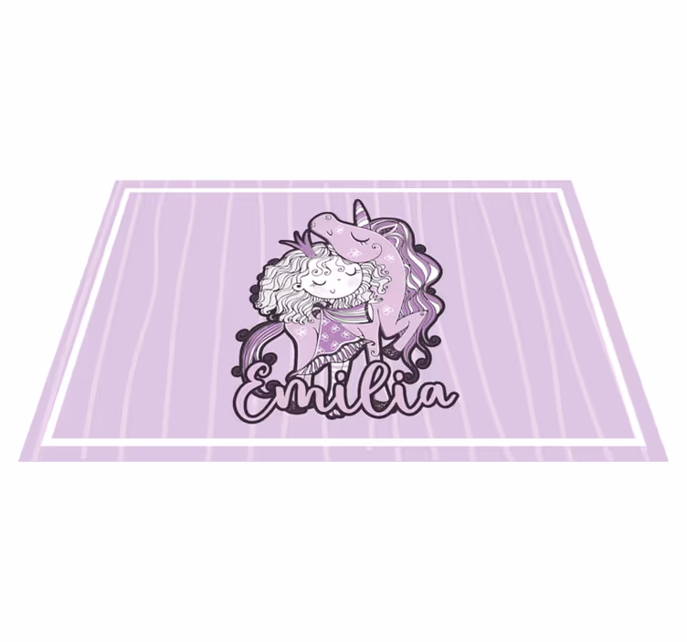 Purple vinyl rug artistic princess and unicorn - TenStickers