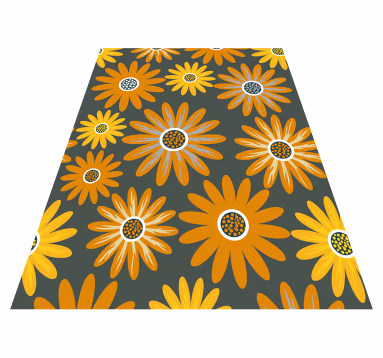 Orange vinyl rug with orange daisy flowers - TenStickers
