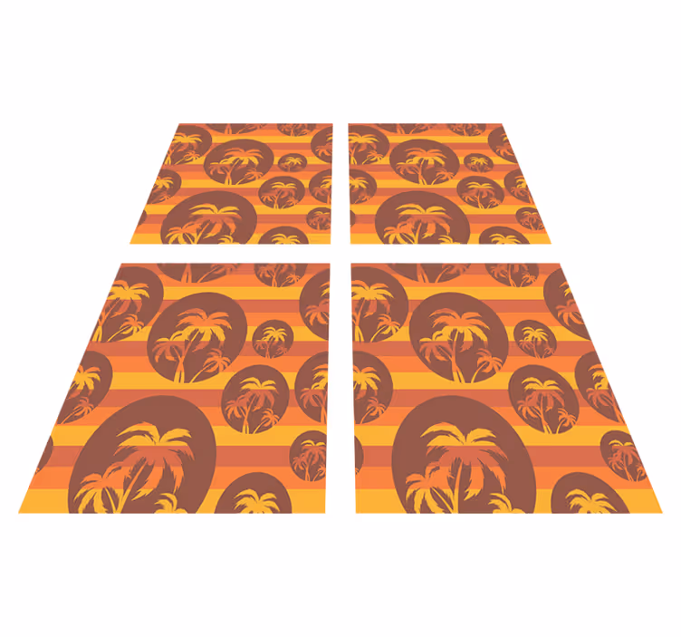 Orange vinyl rug retro sunset and palms design - TenStickers