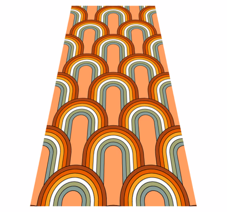 Orange vinyl rug with a vibrant 70s rainbow pattern - TenStickers