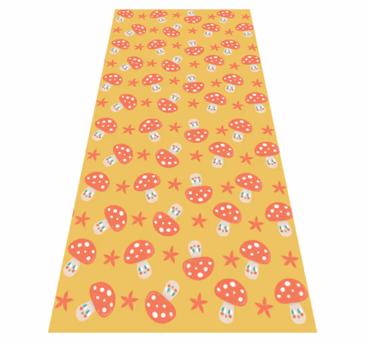 Orange vinyl rug featuring whimsical faced mushrooms - TenStickers