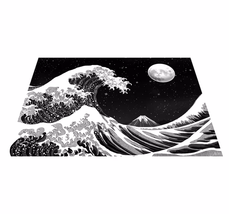 Black vinyl rug featuring kanagawa wave at night - TenStickers
