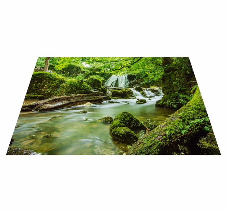 Green vinyl rug serene waterfall design - TenStickers