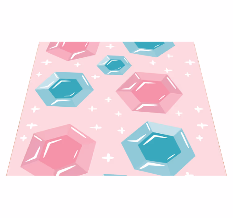 Pink vinyl rug with geometric colorful gems - TenStickers