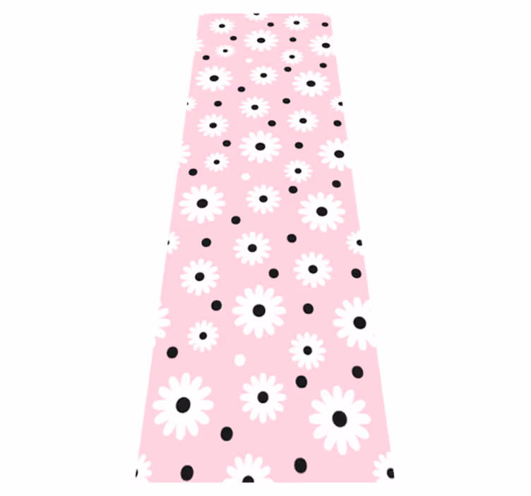 Pink vinyl rug with pink black dots flower pattern - TenStickers