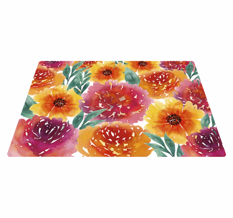 Floral Watercolor flower vinyl rug - TenStickers