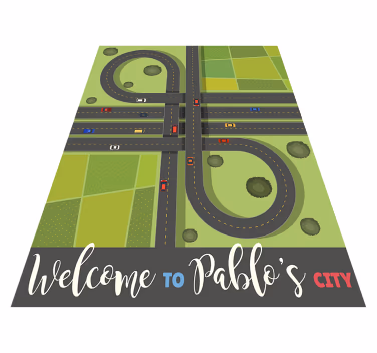 Amazing kid's city with name vinyl rug - TenStickers