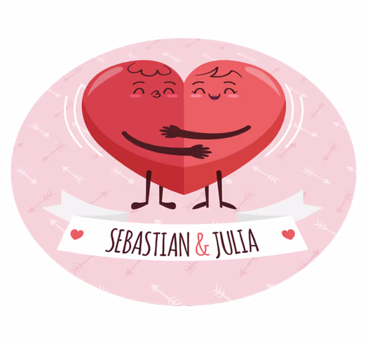 Hugging hearts vinyl rug with name - TenStickers