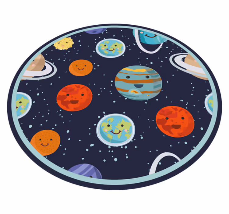 Smiling planets circle playroom vinyl rug - TenStickers