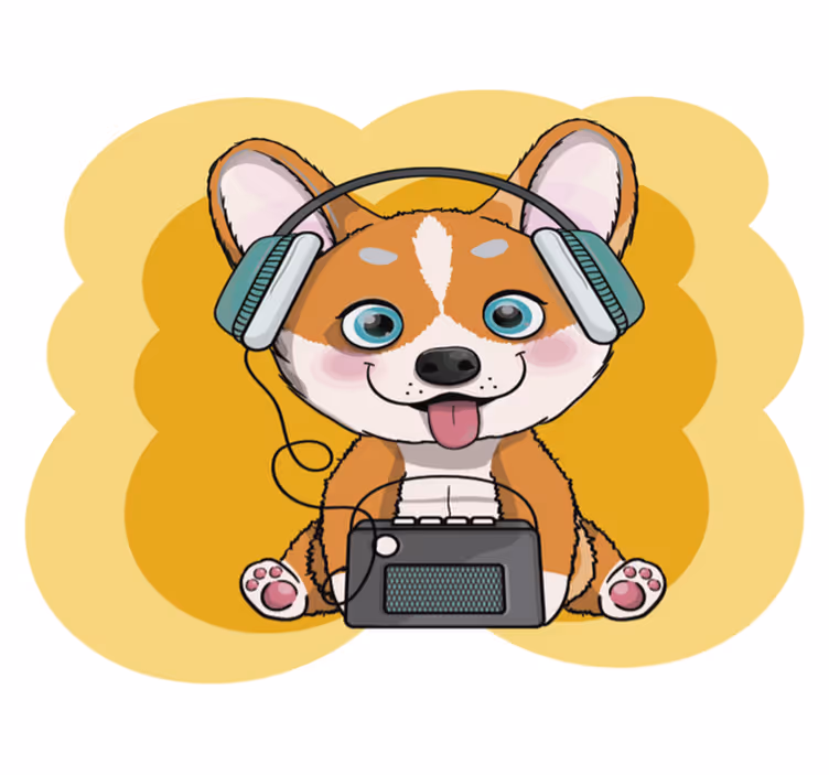 Vinyl rug dog listening to music animal rug - TenStickers