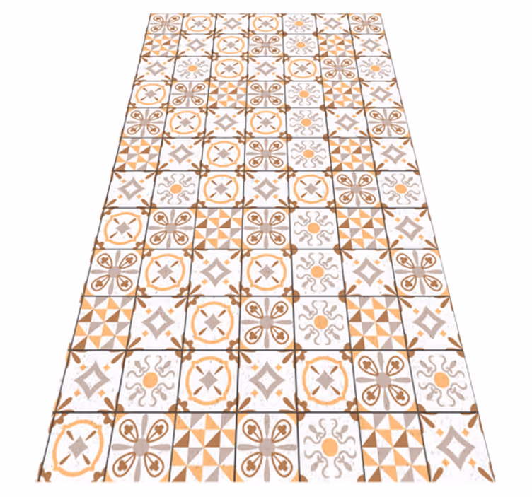 kitchen vinyl rug brown squares tile carpet - TenStickers