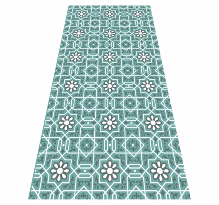 Green foral tile kitchen vinyl rug - TenStickers