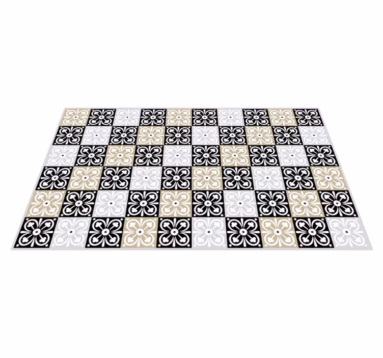Black white and beige tile kitchen vinyl rug - TenStickers