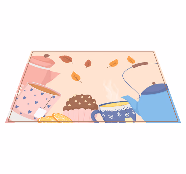 Teatime Illustration flower vinyl rug - TenStickers