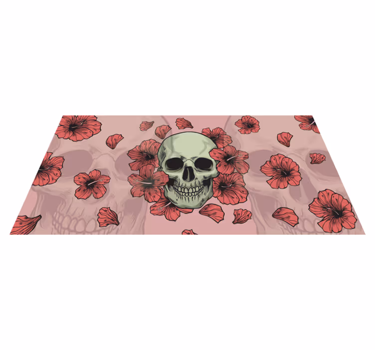 Skull with Handdrawn Flowers halloween rugs - TenStickers