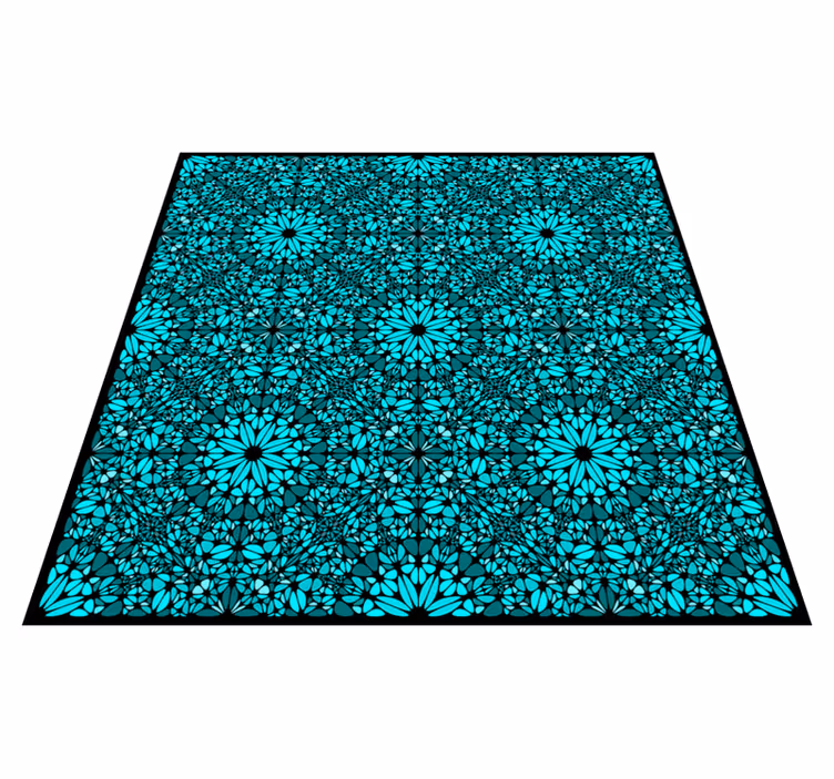 Detailed teal mosaic florals tile kitchen vinyl rug - TenStickers