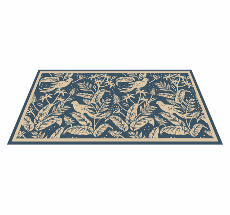 Botanical Bird Illustration flower vinyl rug - TenStickers