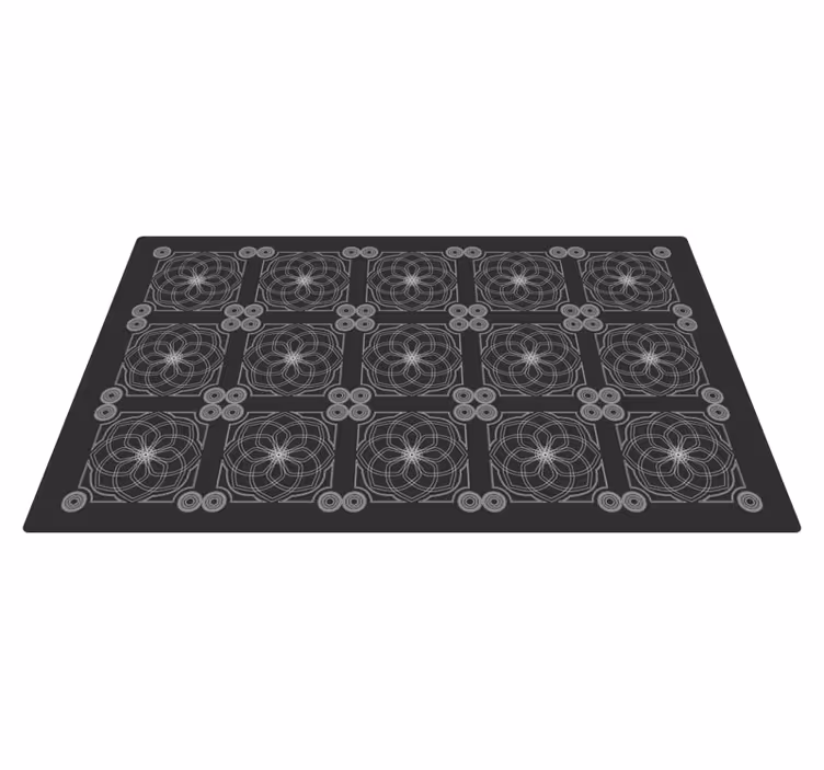 Geometric Floral Patterns black vinyl rug - TenStickers