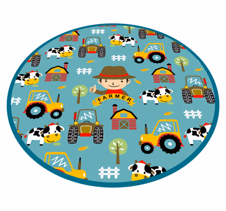 Farmer, animals and tractor circle animal rug - TenStickers