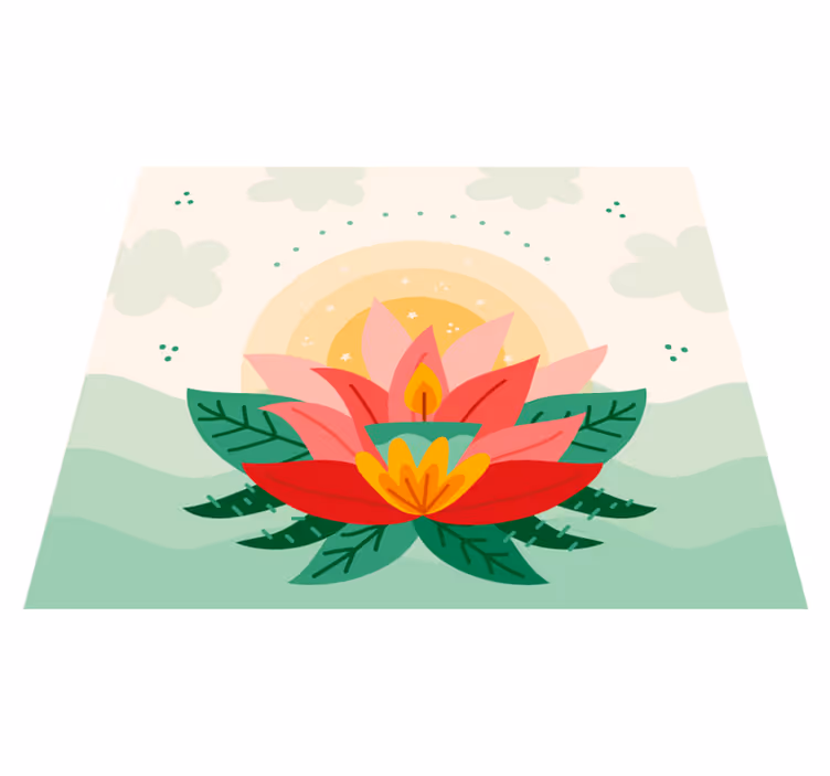 Lotus Blossom Illustration flower vinyl rug - TenStickers