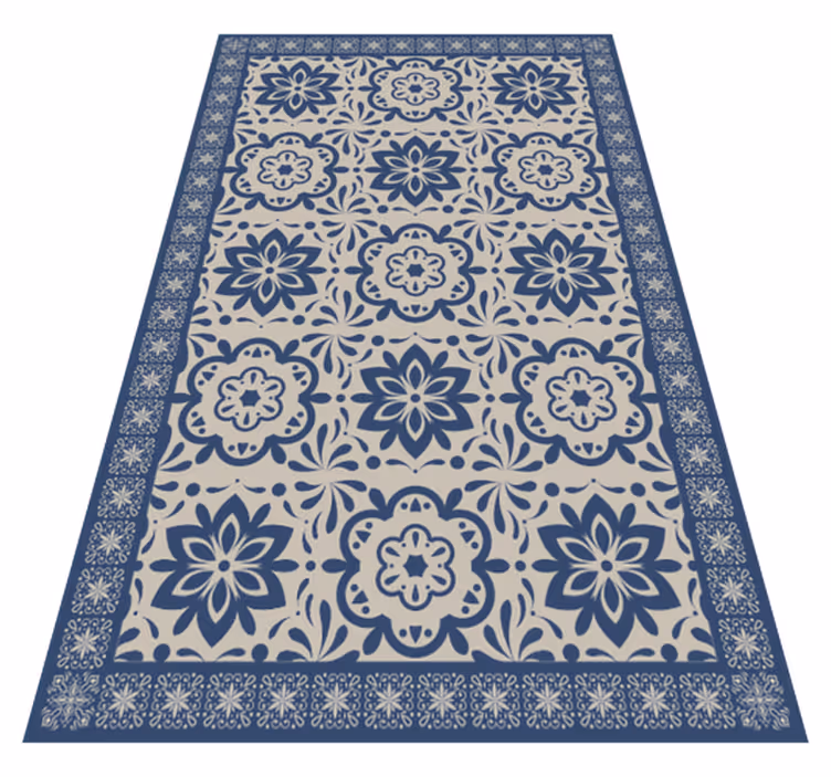 Blue hidraulic floral theme tile carpet - TenStickers