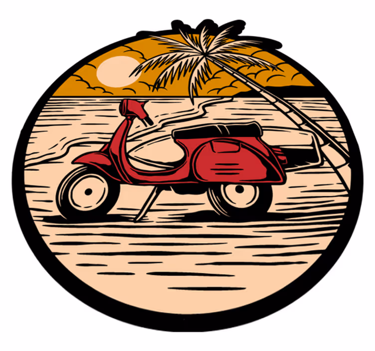 Tropical Scooter Scene vinyl rug - TenStickers