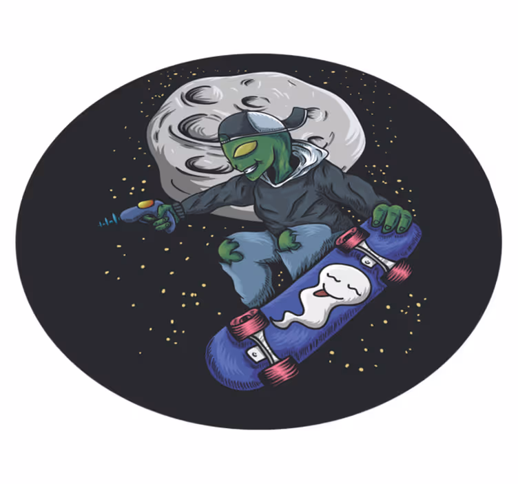 Alien skateboard on the moon teen vinyl rug - TenStickers