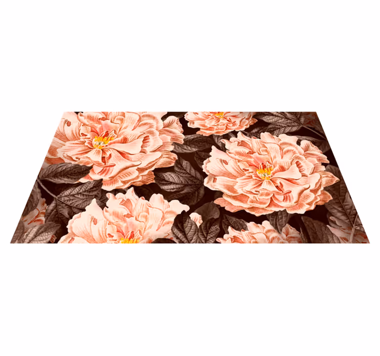 Peony dark background floral rug - TenStickers