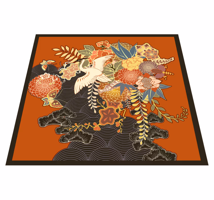 Elaborate Botanical Element flower vinyl rug - TenStickers