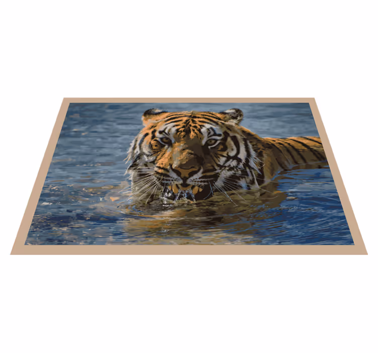 Tiger swimming animal vinyl rug - TenStickers