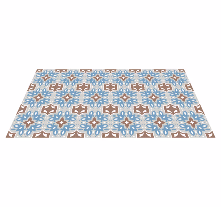 Floral blue pattern kitchen vinyl rug - TenStickers