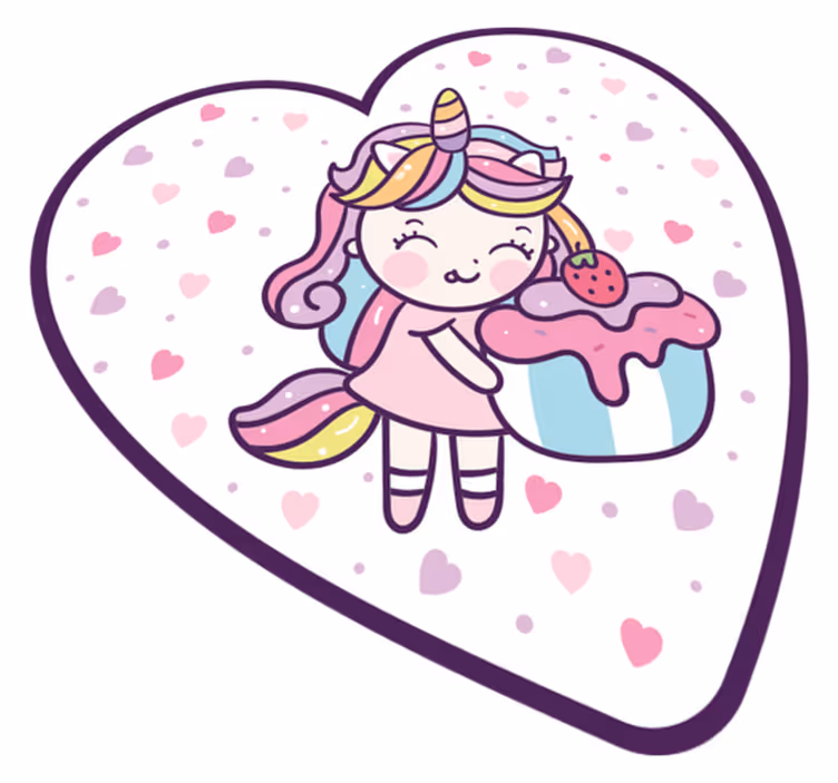 Unicorn girl holding cupcake smiling kids rug - TenStickers