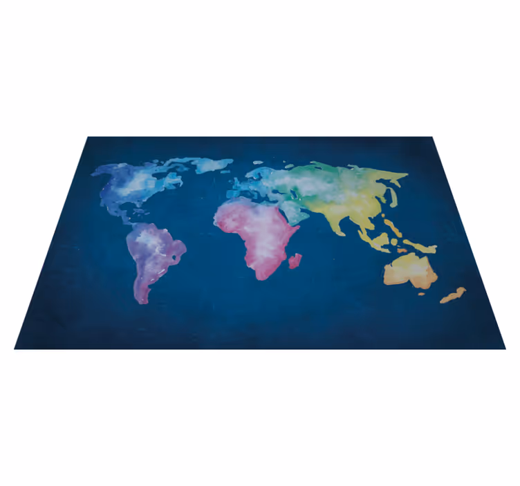 Artistic colorful blue background world map rug - TenStickers