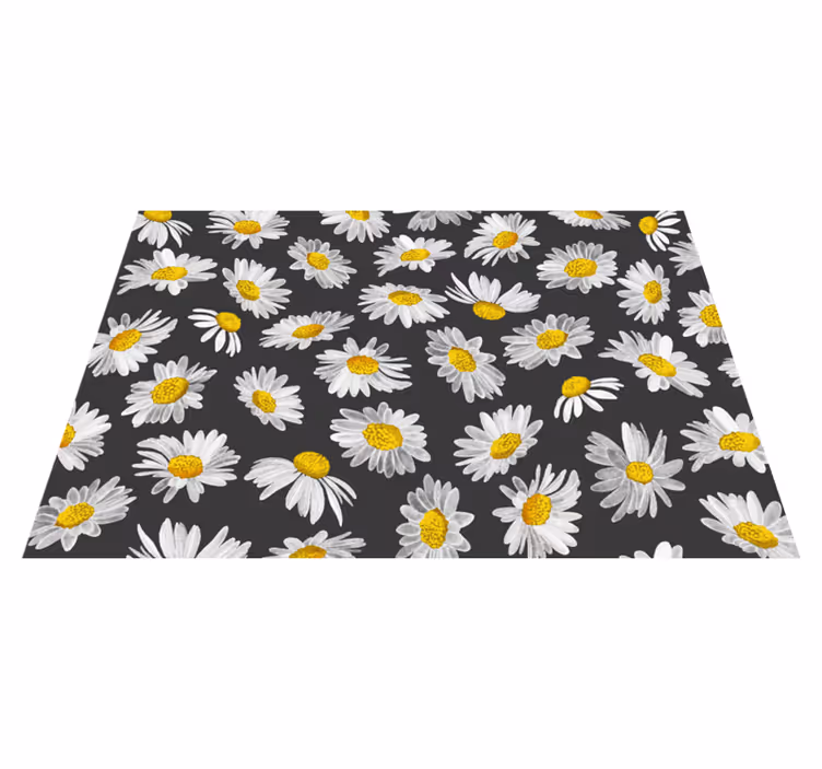Daisy grey motif flower vinyl rug - TenStickers