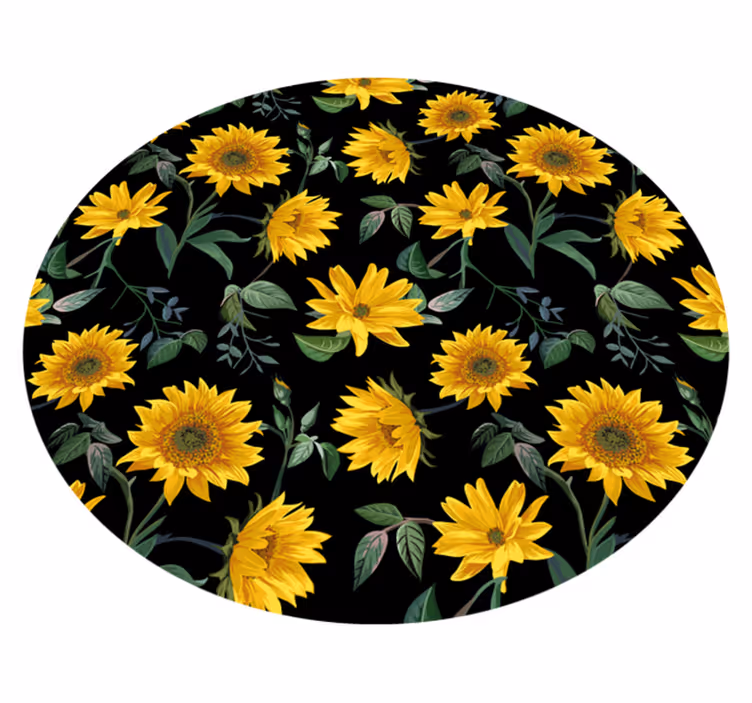 Sunflowers plant black background floral rug - TenStickers