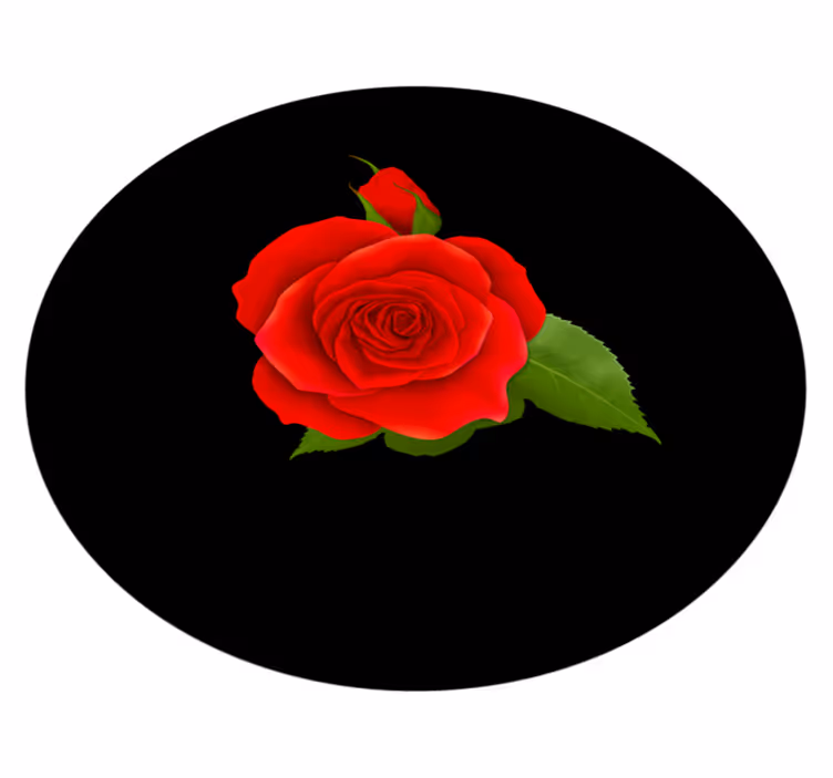 Red rose on black floral vinyl rug - TenStickers