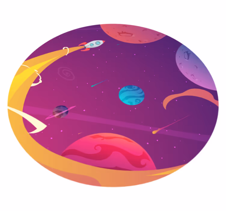 Cartoon rocket through space star vinyl rug - TenStickers