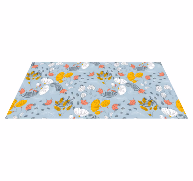 Blue pattern bloom flower vinyl rug - TenStickers