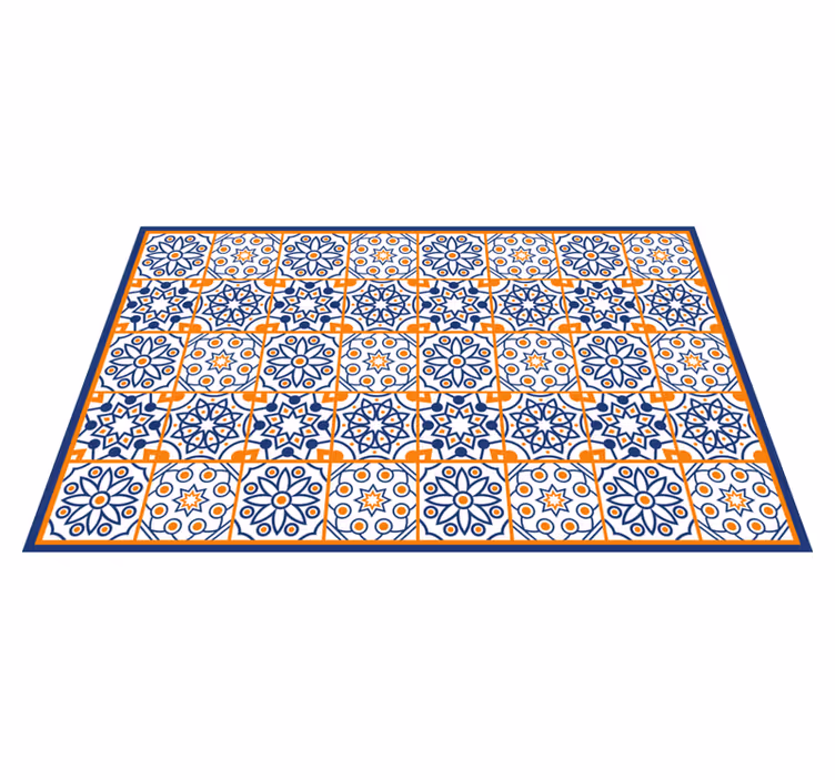 Blue and orange kitchen floor tiles - TenStickers