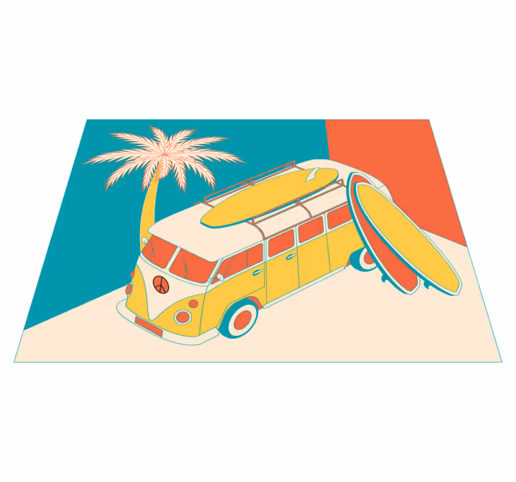 Surfing Van Adventure vintage vinyl rug - TenStickers
