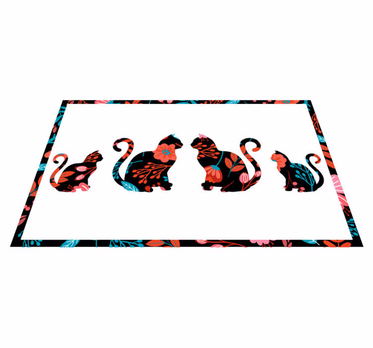 Colorful Cat Silhouettes flower vinyl rug - TenStickers