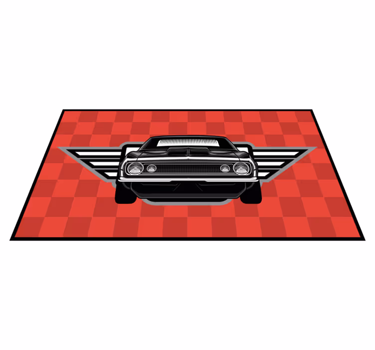 Checkered Muscle Car vinyl rug - TenStickers
