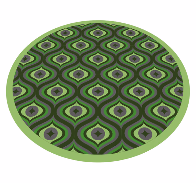 Intricate Green Waves circular vinyl rug - TenStickers