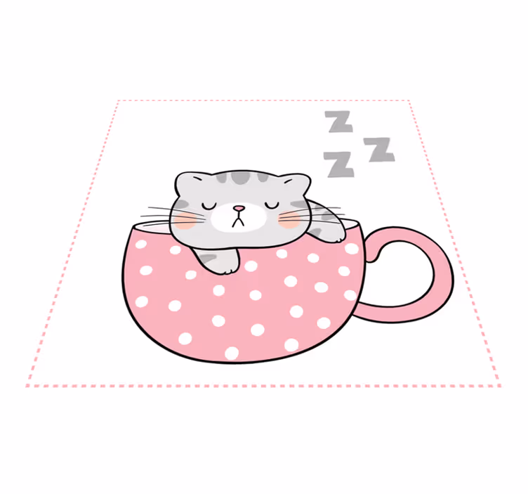 Sleeping cat cup kids vinyl rug - TenStickers