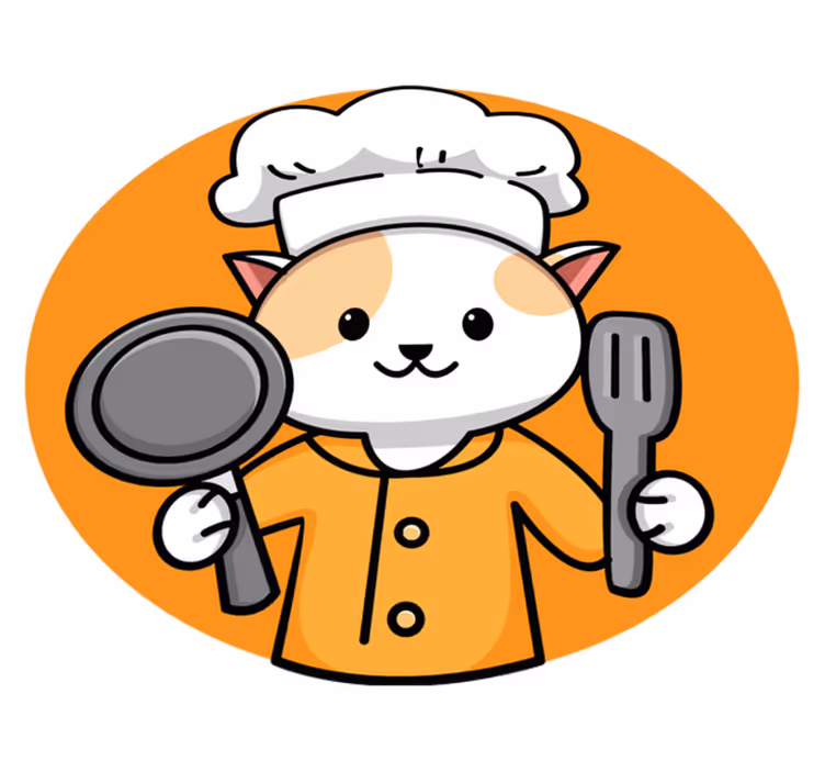Cute cat chef holding fork and spoon animal rug - TenStickers