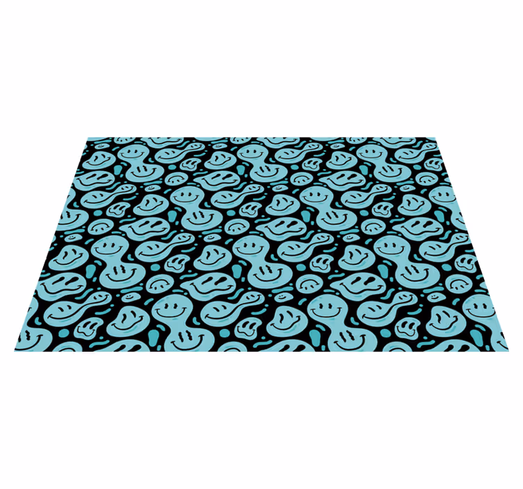 Black and blue distorted smile emoticons rug - TenStickers